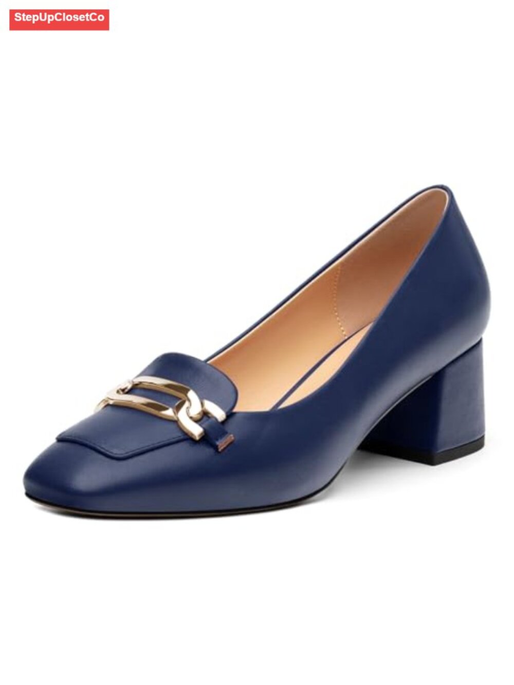 Women Square Toe Low Block Heel Slip On Pumps Retro Chic Comfort